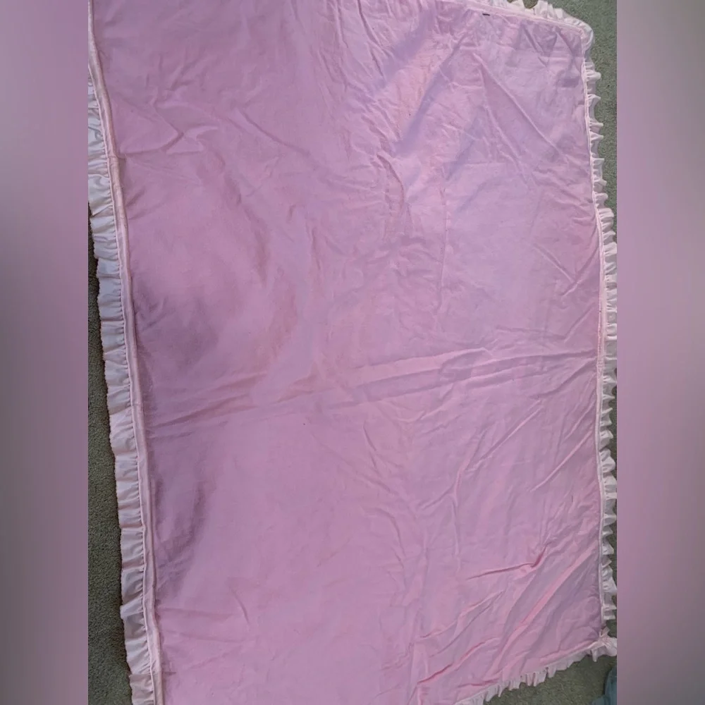 Homemade Pink and White Baby Quilt with Bear Design